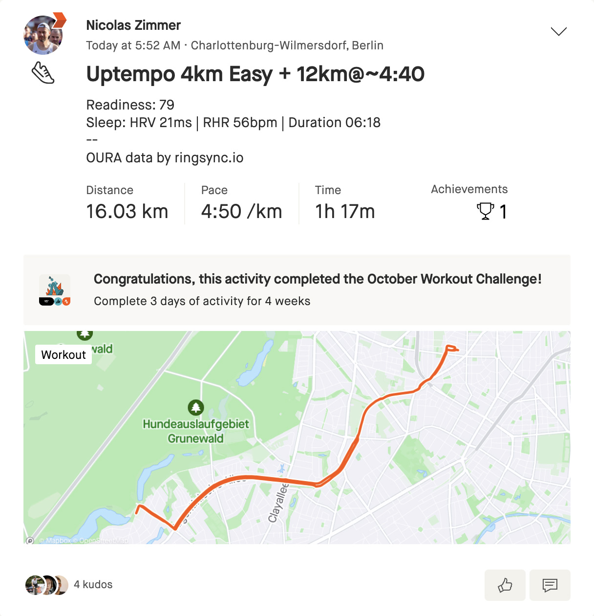 Activity with Oura data on Strava